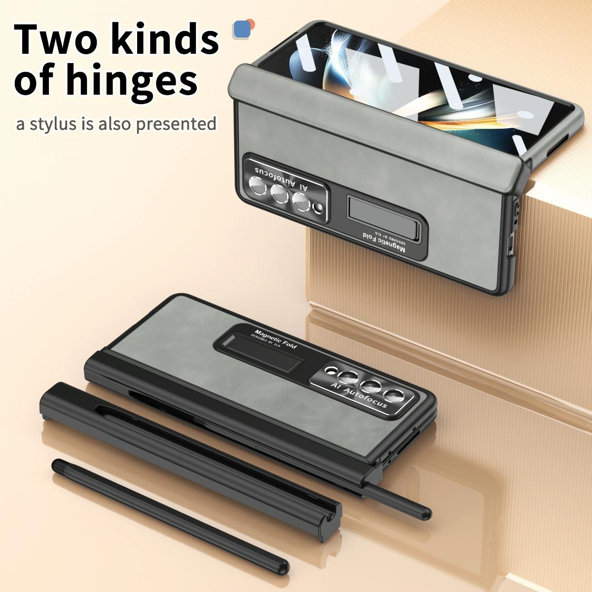 For Samsung Galaxy Z Fold4 5G Magnetic Phone Case - Napa Pattern - Black 13