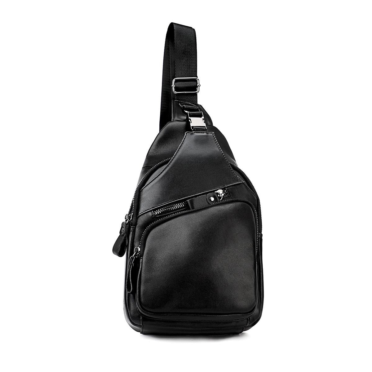 Retro Leather Chest Bag For Men - Black