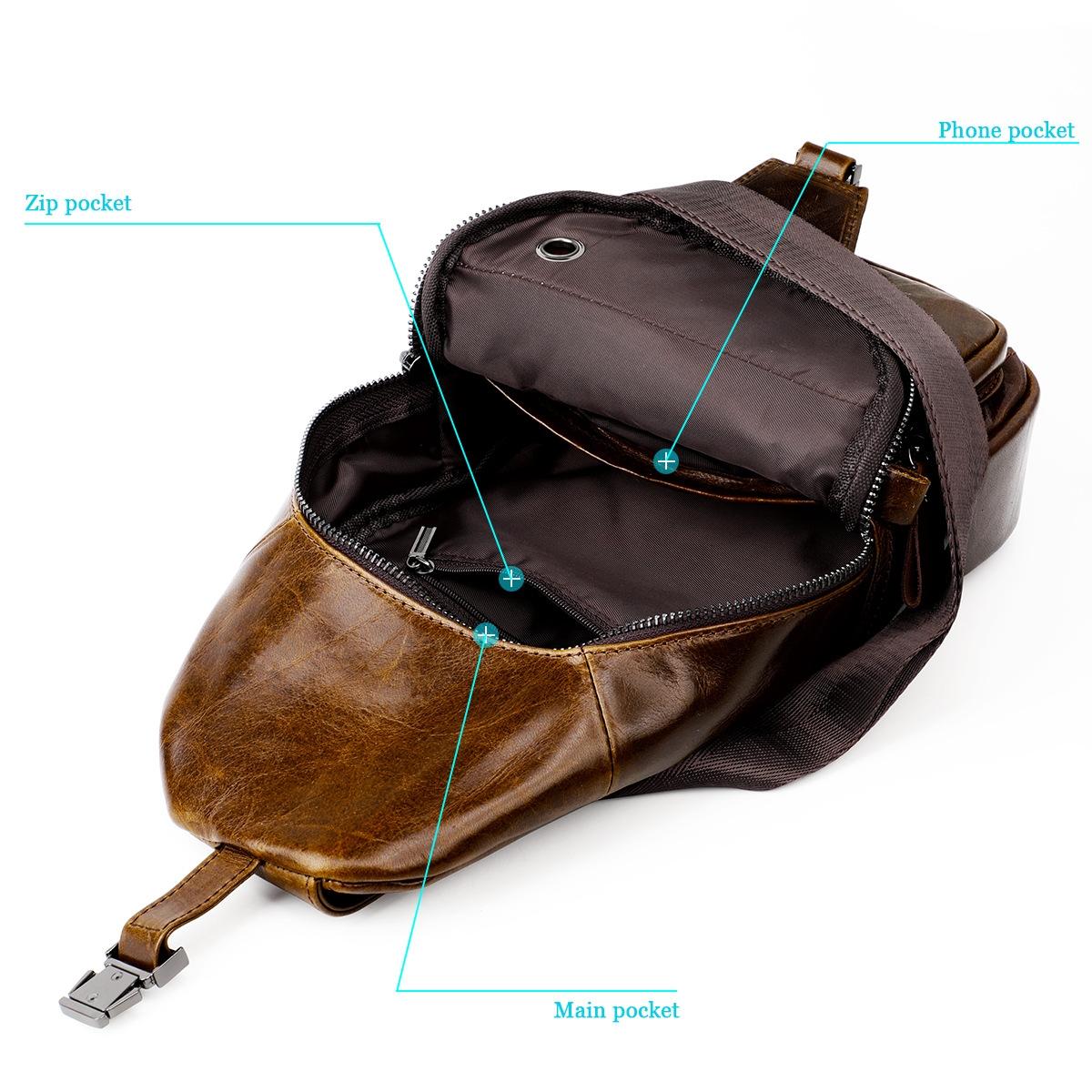 Retro Leather Chest Bag For Men - Black 7