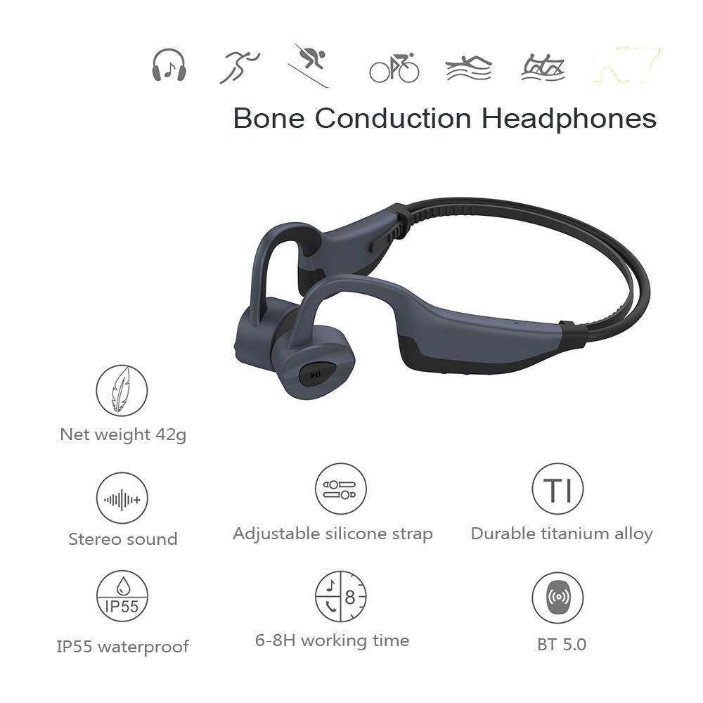 Waterproof K7 Bone Conduction Bluetooth Earphones - 16gb Ram - Gray 12