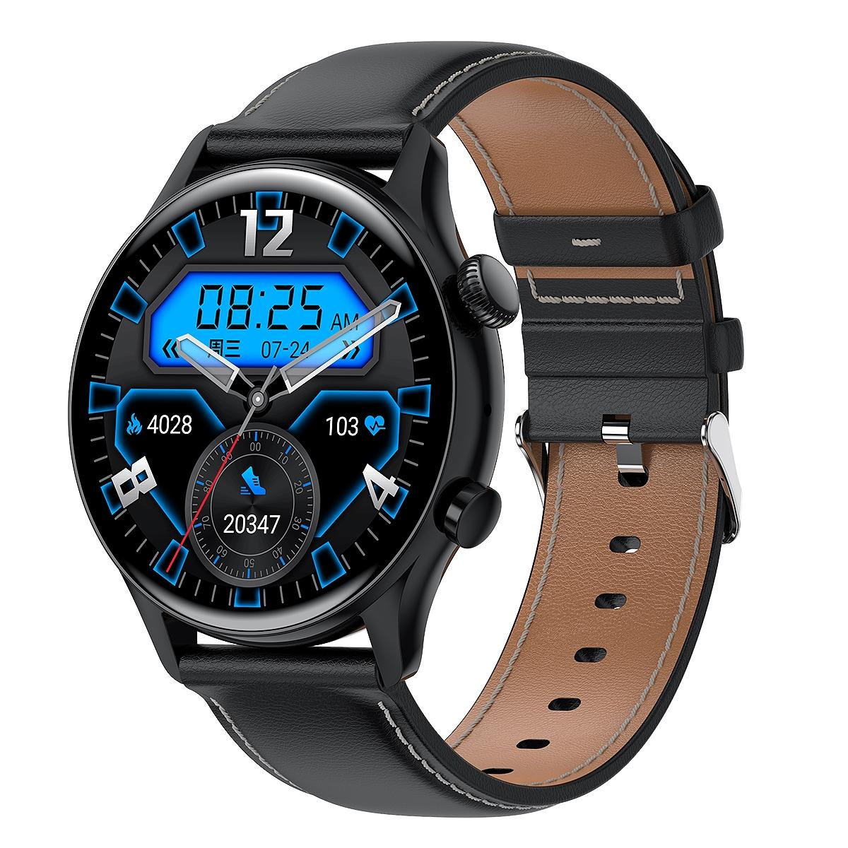 1.36 Inch Amoled Screen Leather Strap Smart Watch Support Nfc Function / Blood Oxygen Monitoring - Silver 14