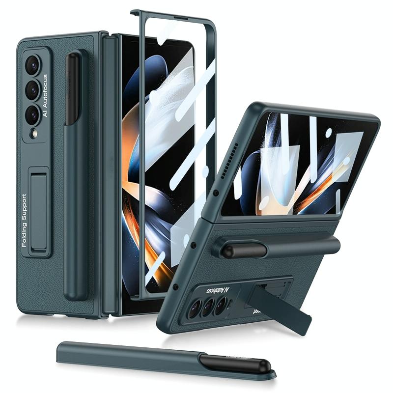 For Samsung Galaxy Z Fold4 5G Leather Case With Holder & Pen Slots - Thin & Shockproof - Black 11