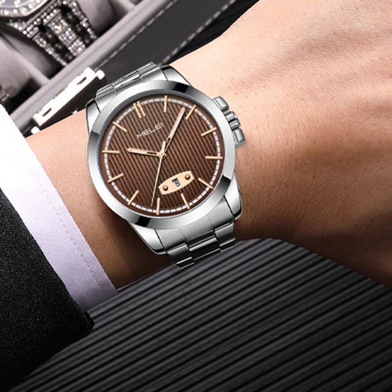 Waterproof Men Quartz Watch with Stainless Steel Band and Automatic Display - Blue