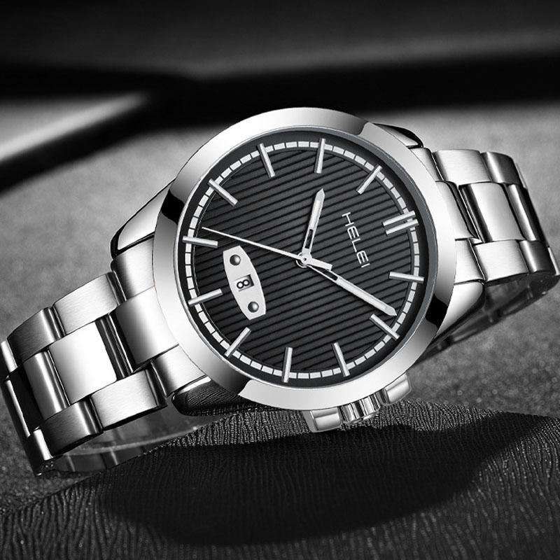 Waterproof Men Quartz Watch with Stainless Steel Band and Automatic Display - Blue 6