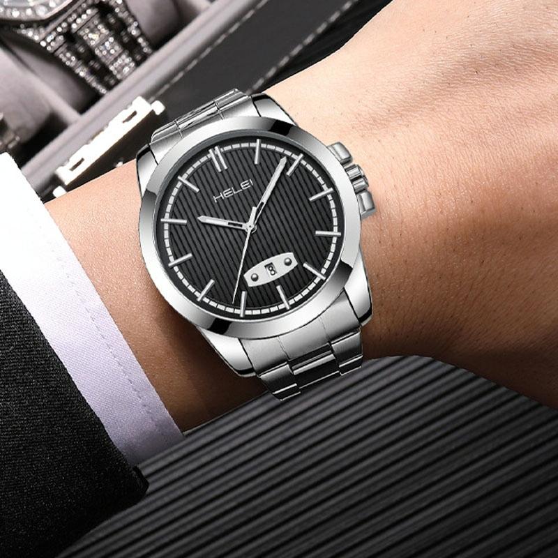 Waterproof Men Quartz Watch with Stainless Steel Band and Automatic Display - Blue 10