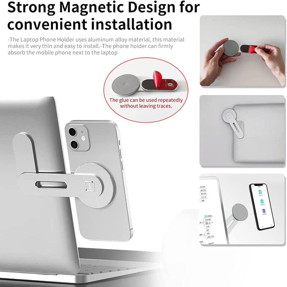 Aluminum Magnetic Phone Stand for Laptop Expansion - Silver 5