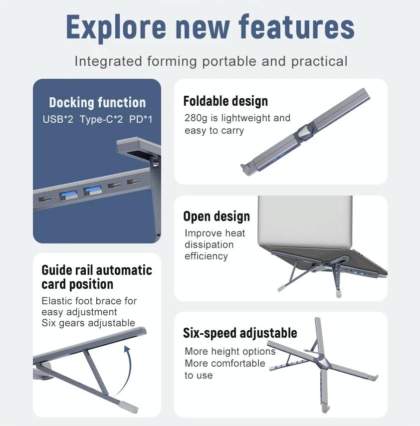 Versatile Laptop Docking Stand with Enhanced Cooling and Folding Design - Gray 5