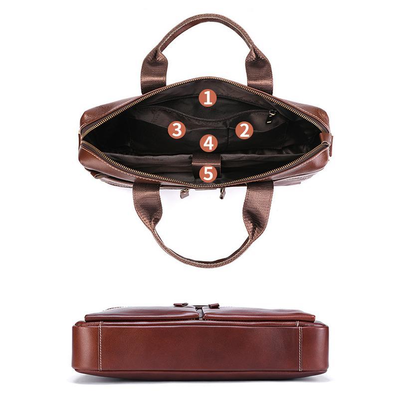 Large Capacity Retro Cowhide Briefcase - Coffee Metal 5