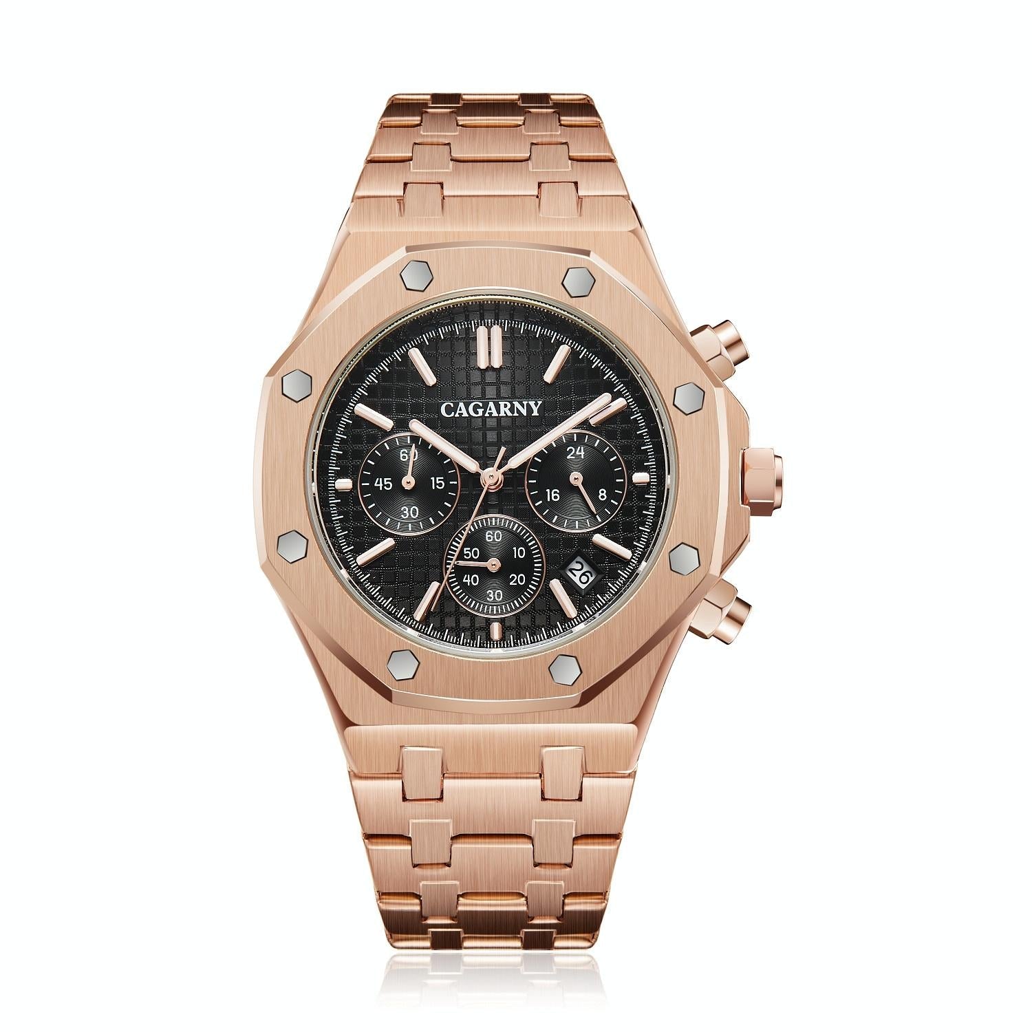 Men Simple Steel Quartz Watch with Band - 6835 - Rose Gold + Black