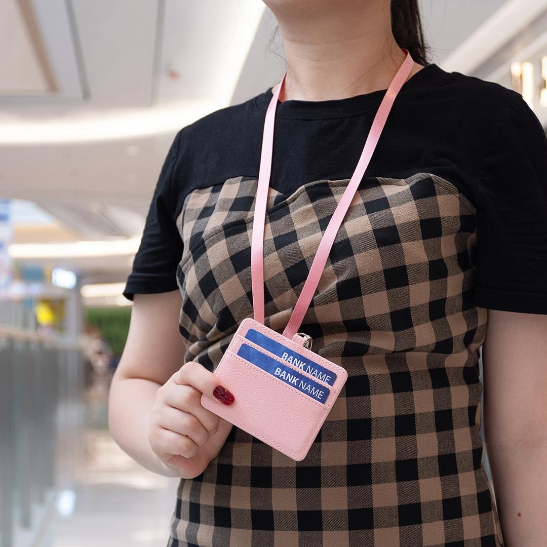 Horizontal Id Card Bag & Lanyard - Pink 14