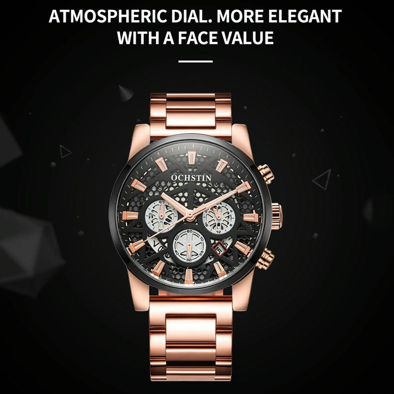 Waterproof Multifunctional Men Watch with Quartz Movement and Steel Strap - Black 4