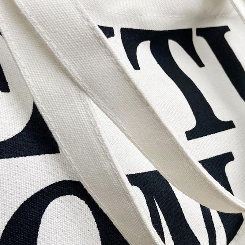 Black Women Canvas Shoulder Tote Printed Letters 5