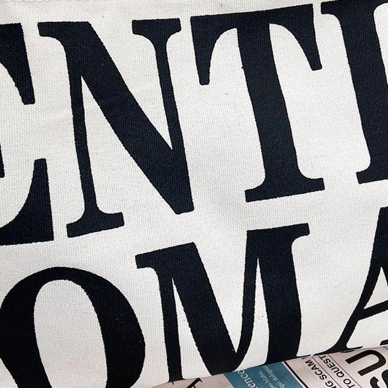 Black Women Canvas Shoulder Tote Printed Letters 6