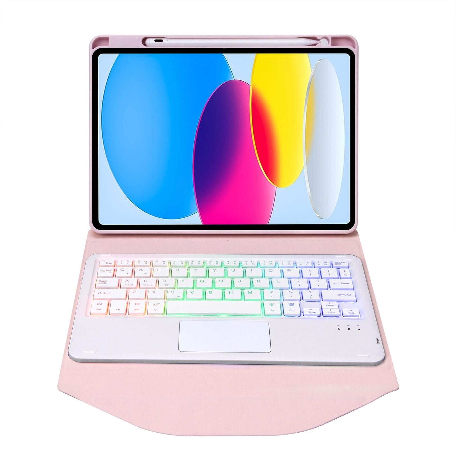 Touchpad Bluetooth Keyboard Leather Tablet Case With Pen Slot And Backlight - Pink 10
