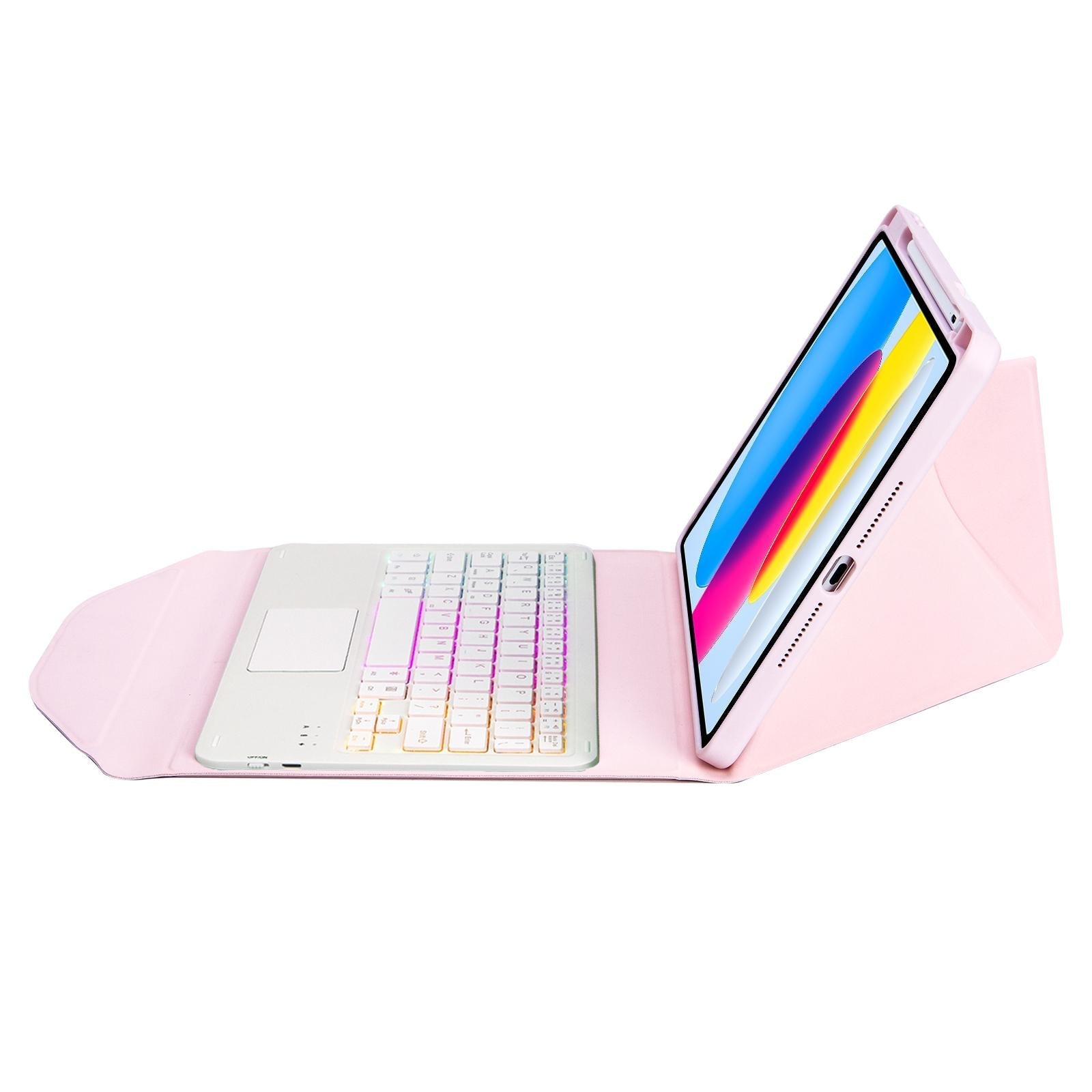 Touchpad Bluetooth Keyboard Leather Tablet Case With Pen Slot And Backlight - Pink 11