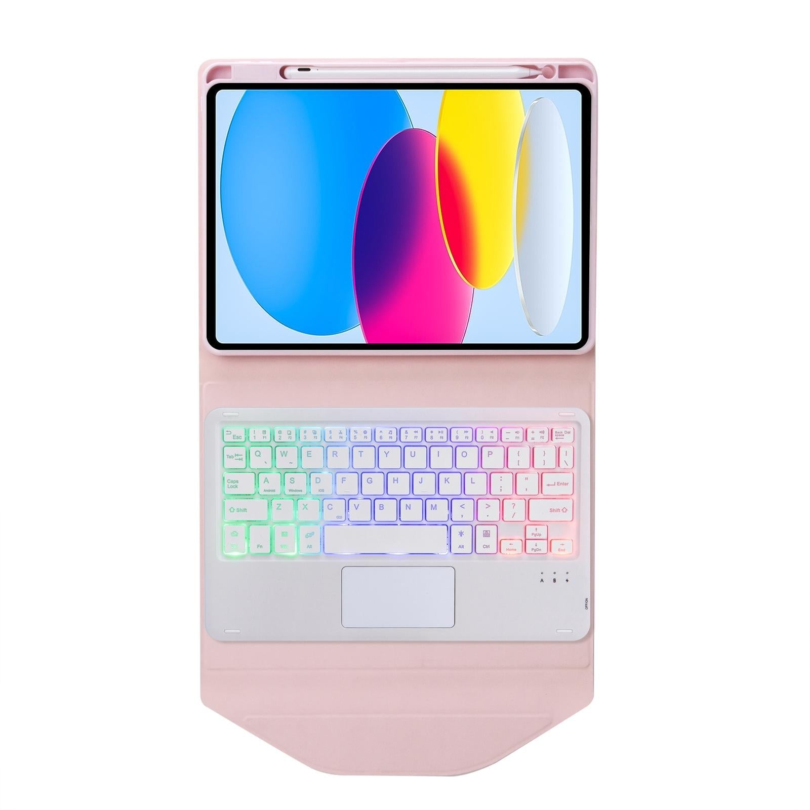 Touchpad Bluetooth Keyboard Leather Tablet Case With Pen Slot And Backlight - Pink 12