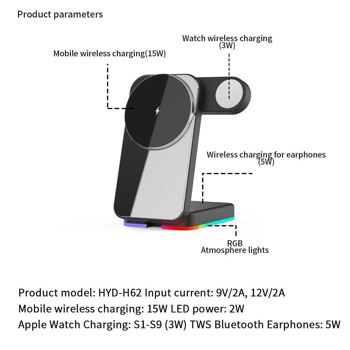 Foldable 3 In 1 Rgb Led Wireless Charger - White 4