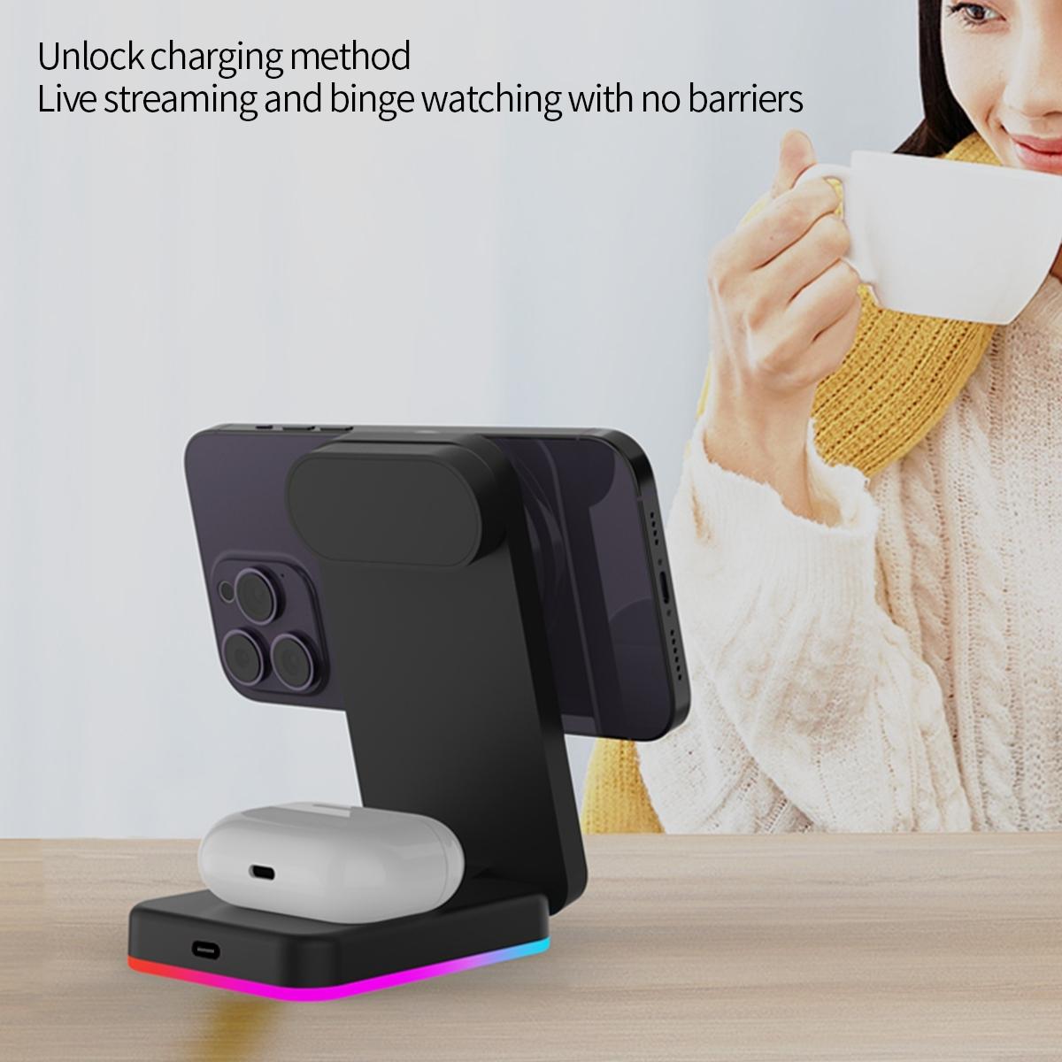 Foldable 3 In 1 Rgb Led Wireless Charger - White 5