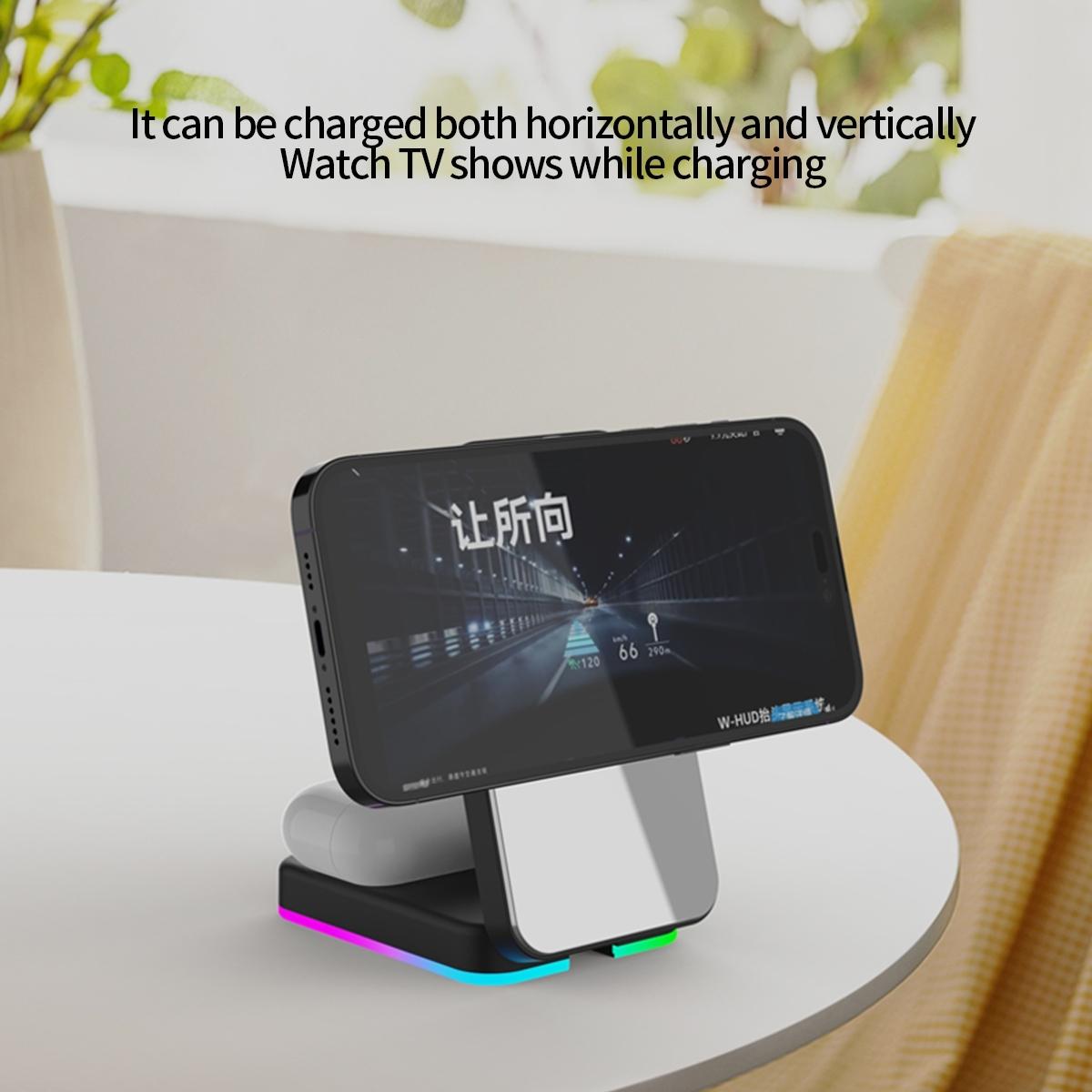 Foldable 3 In 1 Rgb Led Wireless Charger - White 6