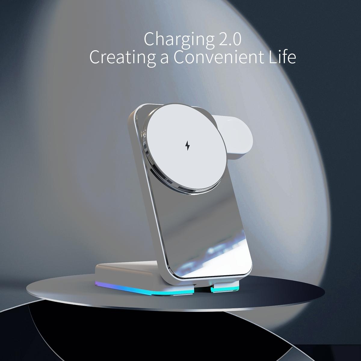 Foldable 3 In 1 Rgb Led Wireless Charger - White 11