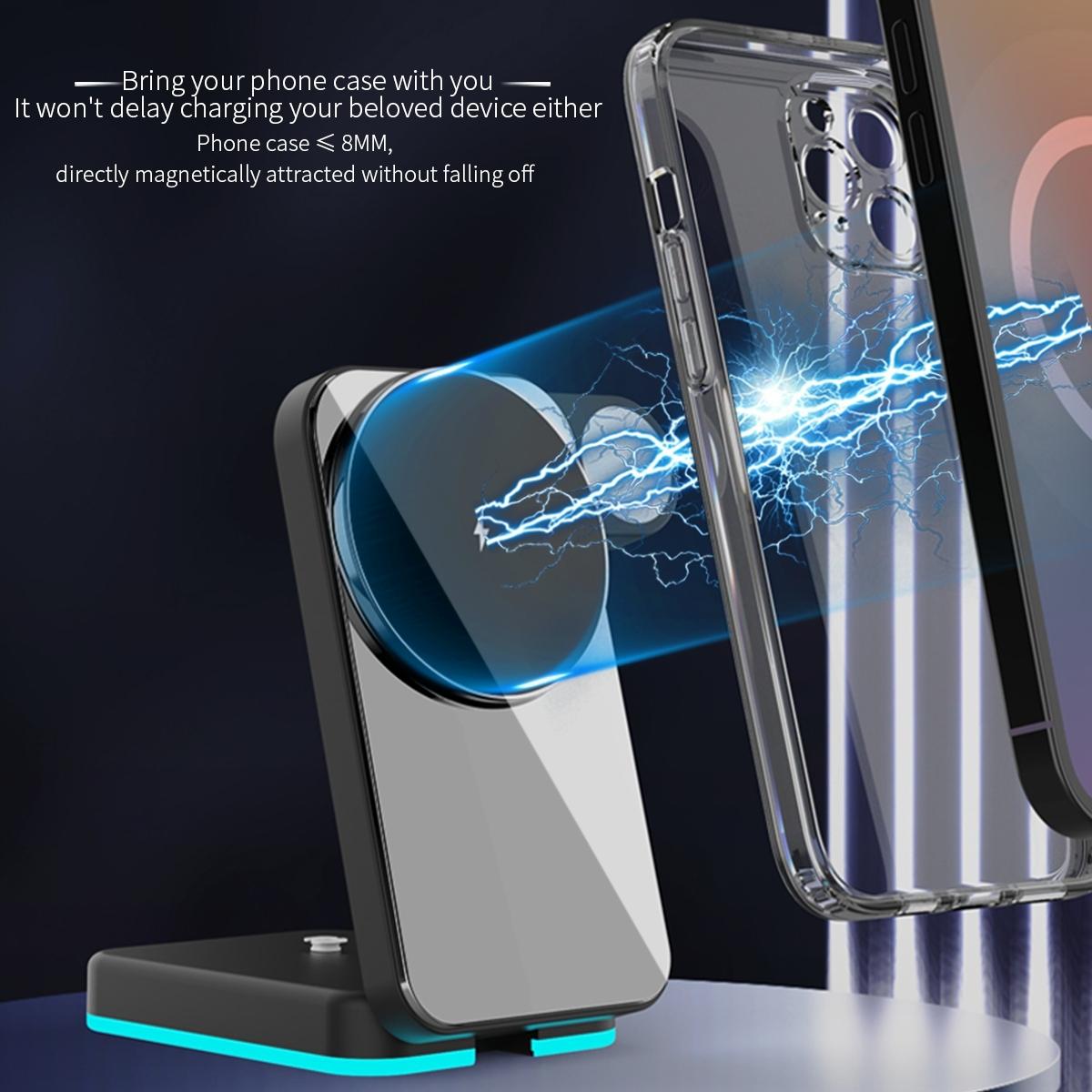 Foldable 3 In 1 Rgb Led Wireless Charger - White 12