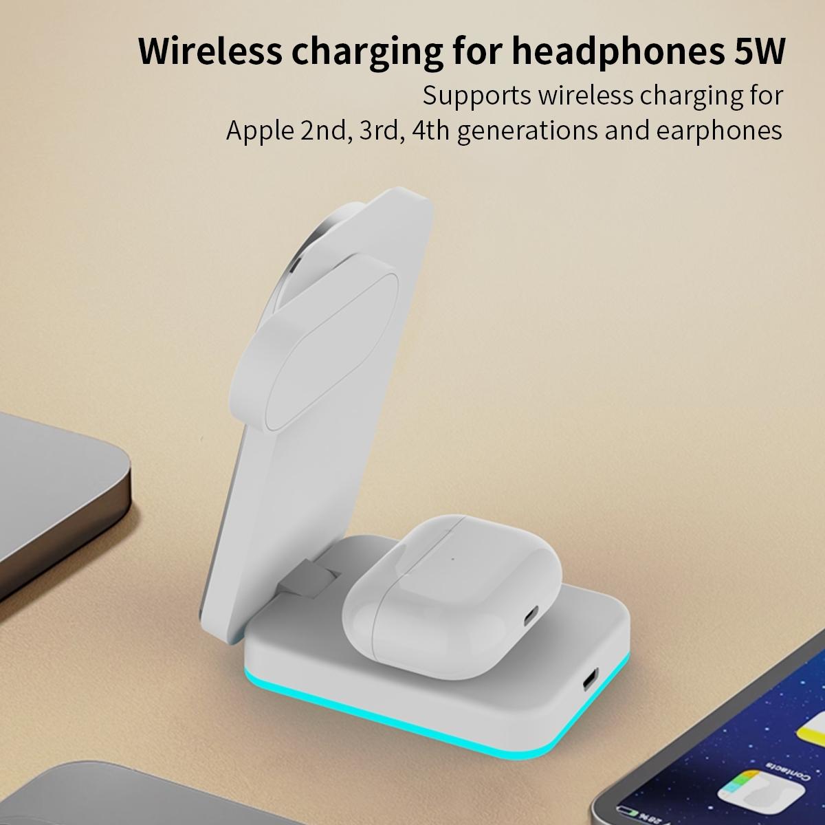 Foldable 3 In 1 Rgb Led Wireless Charger - White 14