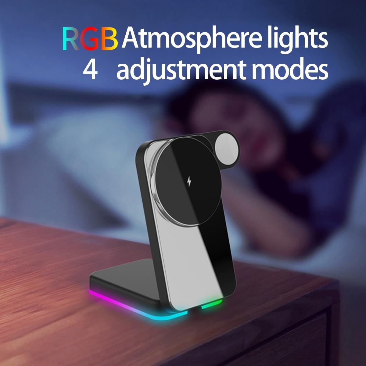 Foldable 3 In 1 Rgb Led Wireless Charger - White 15