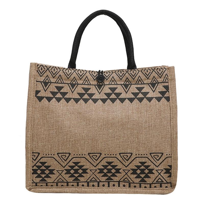 Simple Linen Tote Bag with Large Capacity - Style Print - Semicircle 6