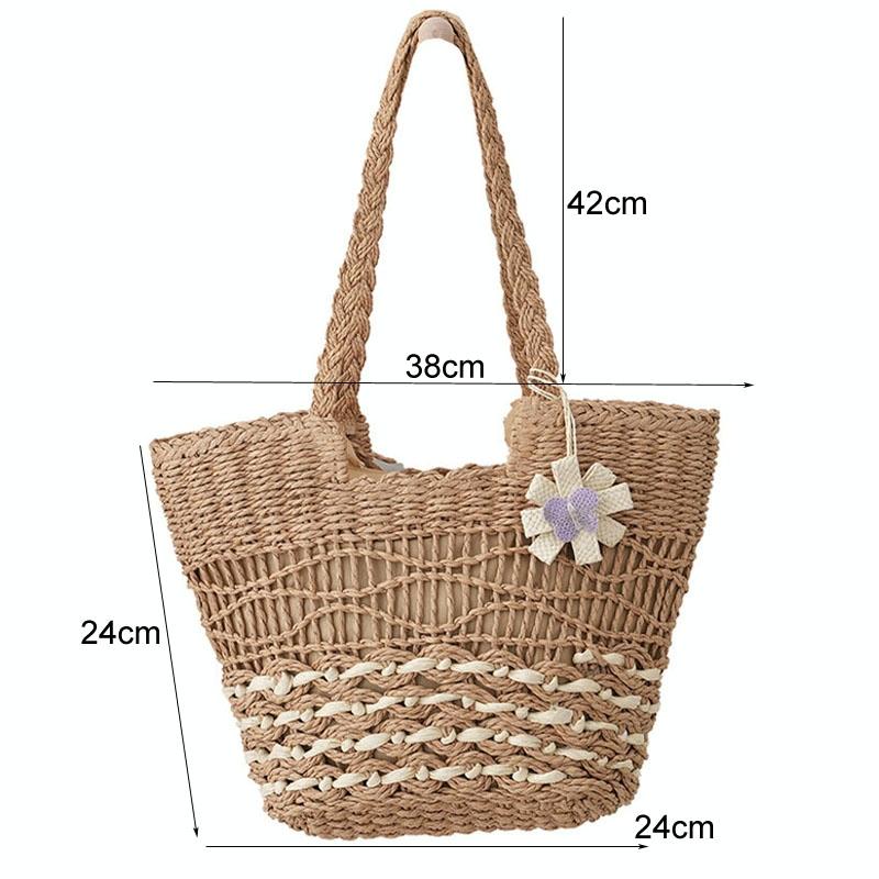 Large Capacity Straw Tote Bag with Hollow Wave Design and Lining - Beige 3