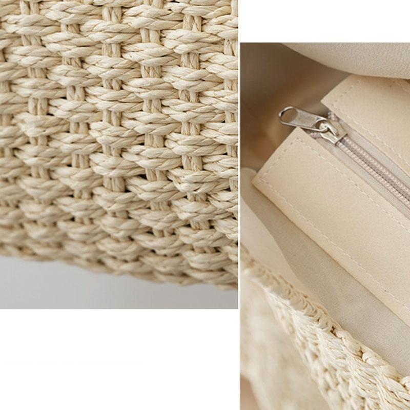 Large Capacity Straw Tote Bag with Hollow Wave Design and Lining - Beige 7