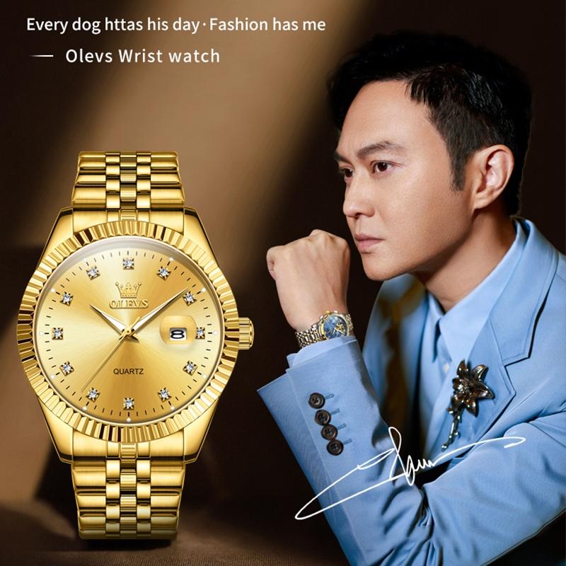 Men Luminous Waterproof Quartz Watch with Diamond Accents - Black 4