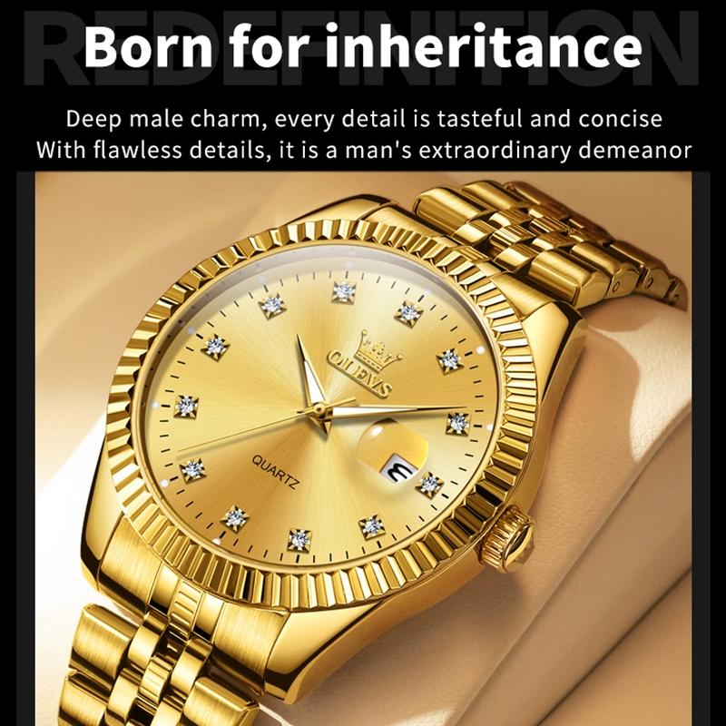 Men Luminous Waterproof Quartz Watch with Diamond Accents - Black 5