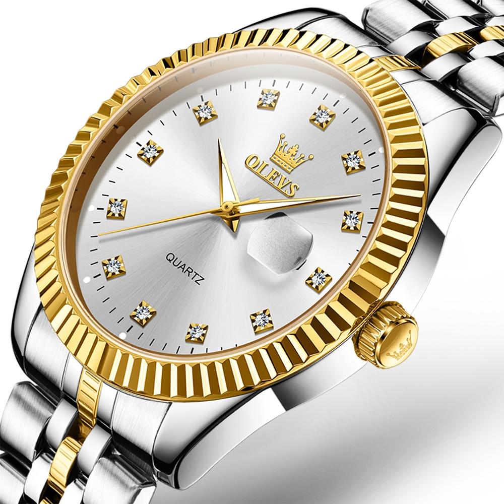 Men Luminous Waterproof Quartz Watch with Diamond Accents - Black 10