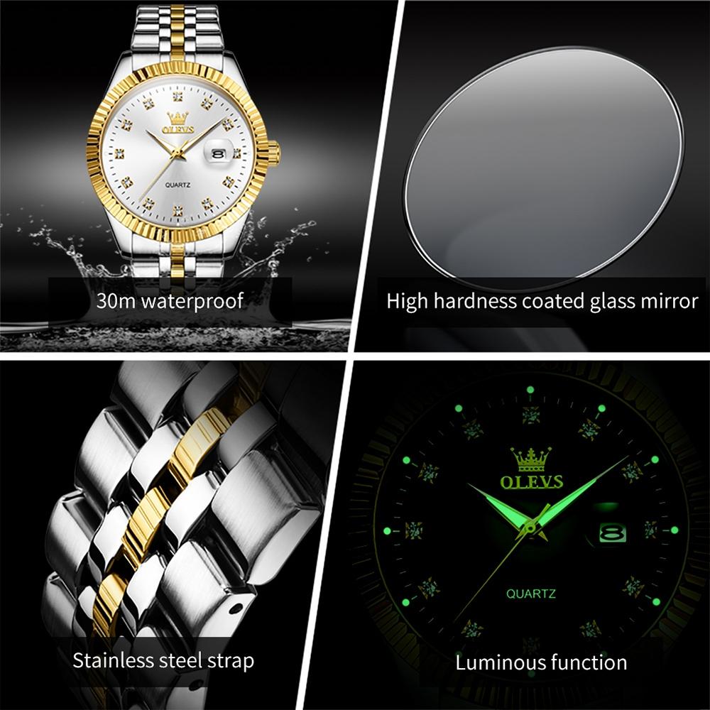 Men Luminous Waterproof Quartz Watch with Diamond Accents - Black 15