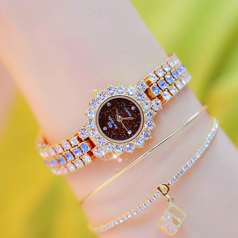 Sparkling Diamond Chain Watch for Women - Full of Elegance - Golden Blue 9