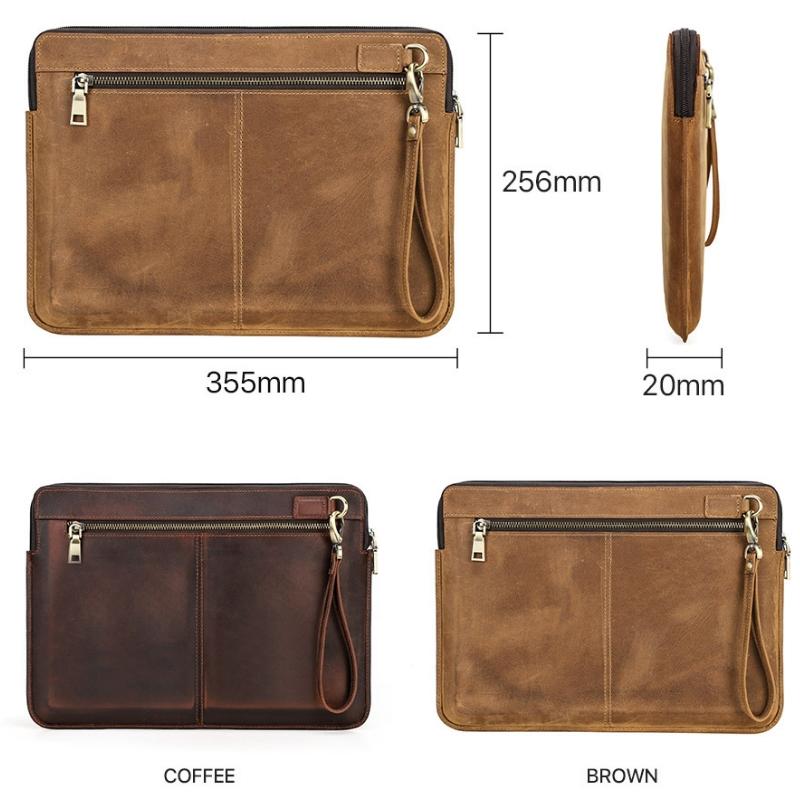 14.2 Inch Leather Laptop Sleeve for Macbook Pro - Black - Coffee 3