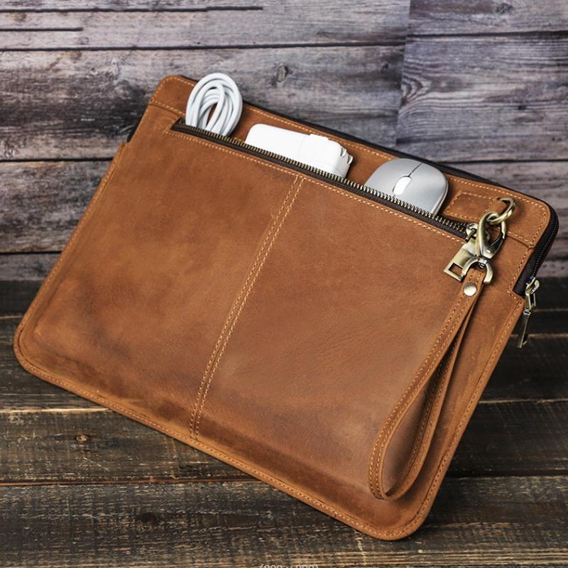 14.2 Inch Leather Laptop Sleeve for Macbook Pro - Black - Coffee 6