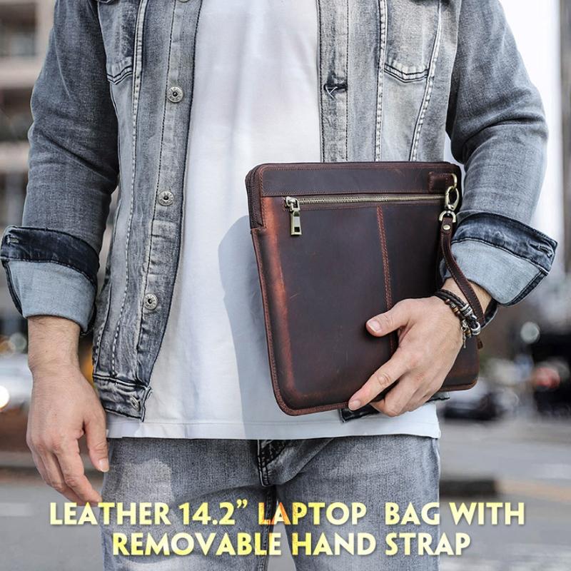 14.2 Inch Leather Laptop Sleeve for Macbook Pro - Black - Coffee 7