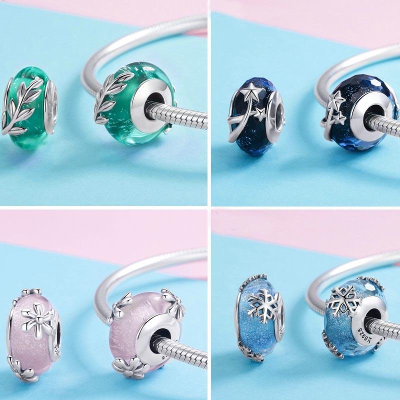 925 Sterling Silver Seasonal Glass Bead Bracelet Charms - Pink 5