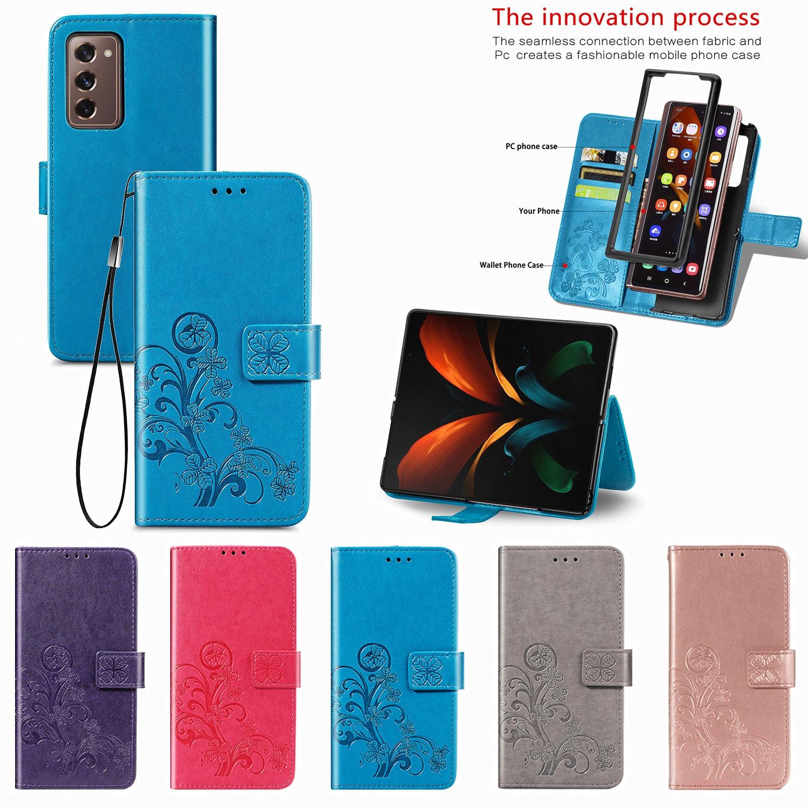For Samsung Galaxy Z Fold4 5G Embossed Leather Phone Case With Four Leaf Clasp - Rose Gold 7