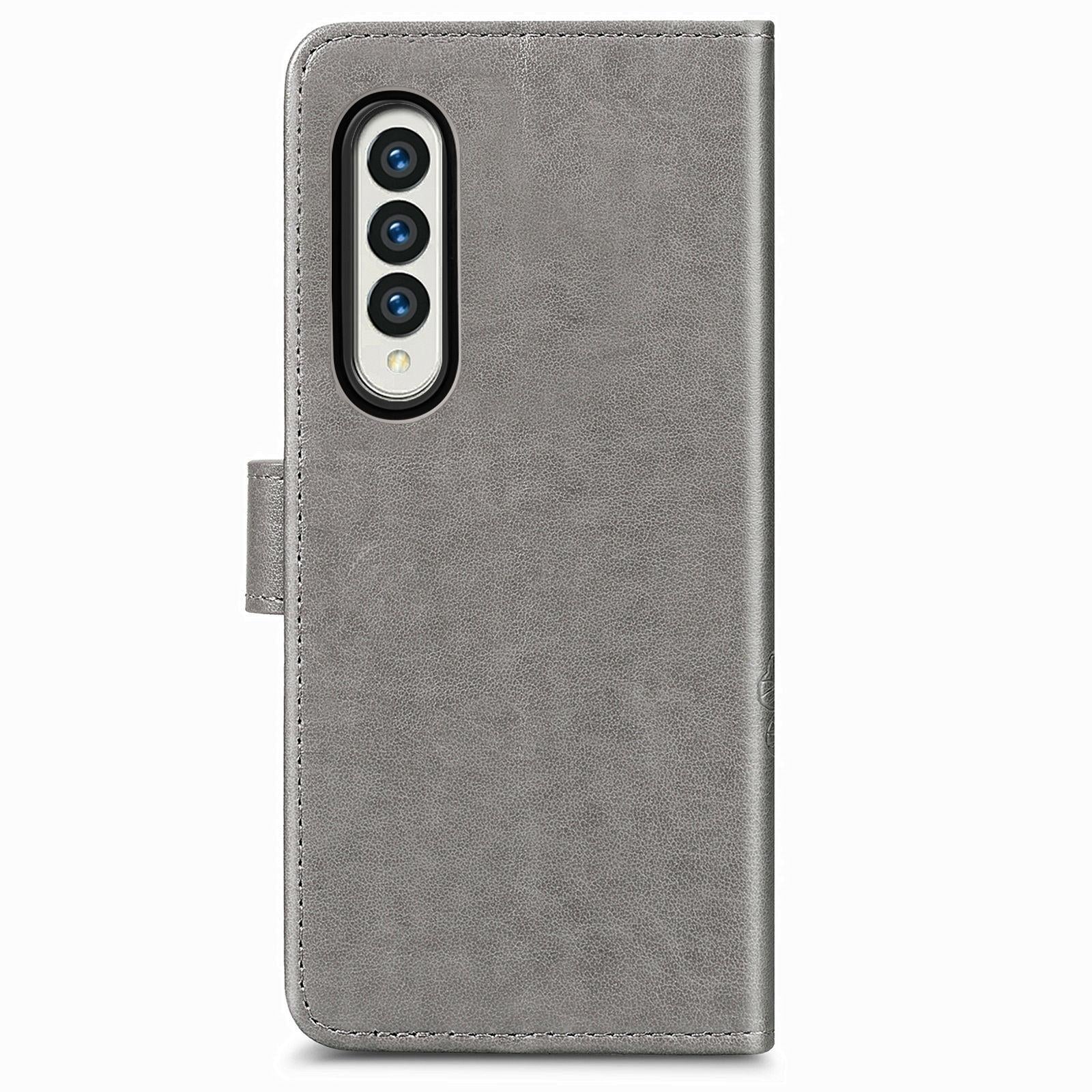 For Samsung Galaxy Z Fold4 5G Embossed Leather Phone Case With Four Leaf Clasp - Rose Gold 15