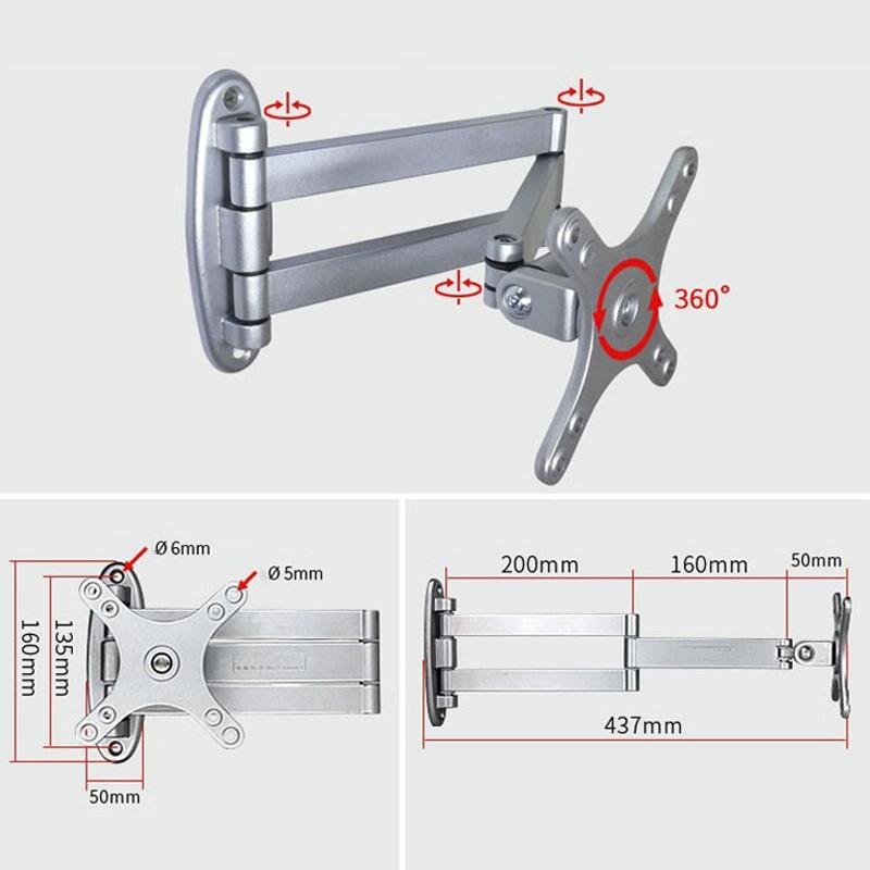 Universal Swivel Wall Mount for Computer Monitors - Silver 4