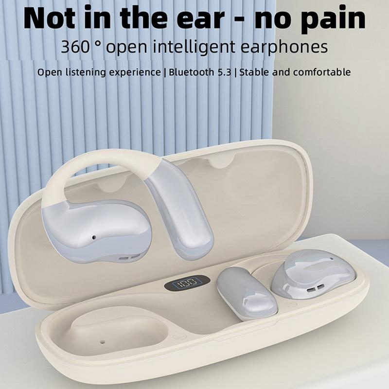 Bluetooth Earphones with Hanging Ear Design and Digital Display Charging Case - Skin Colour 3
