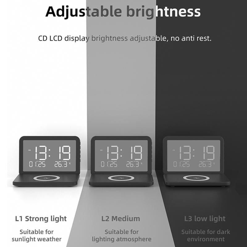 Foldable Desk Calendar Clock With Wireless Charger & Alarm - White 10