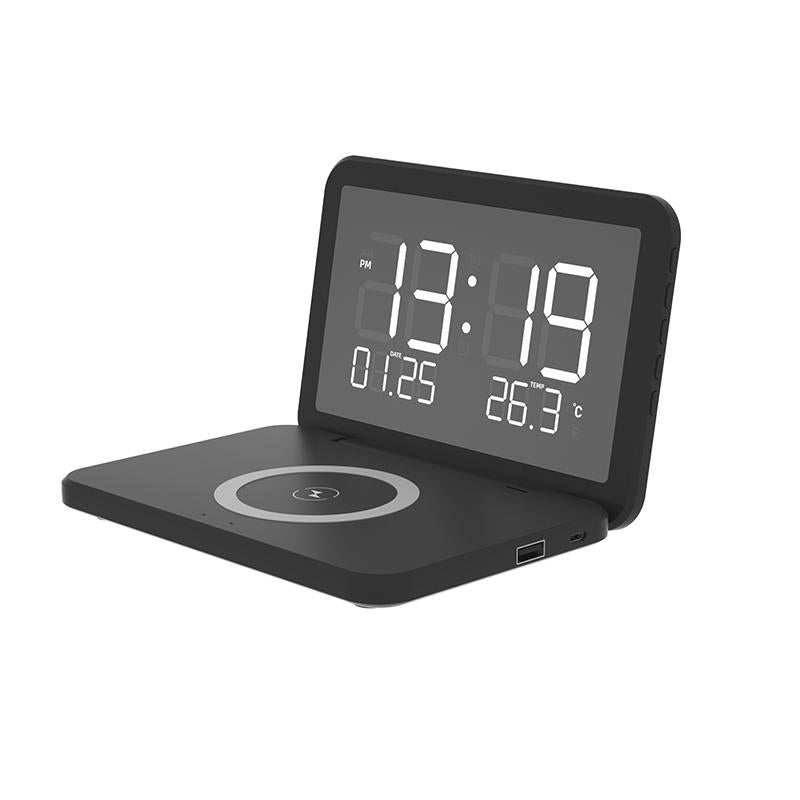 Foldable Desk Calendar Clock With Wireless Charger & Alarm - White 13
