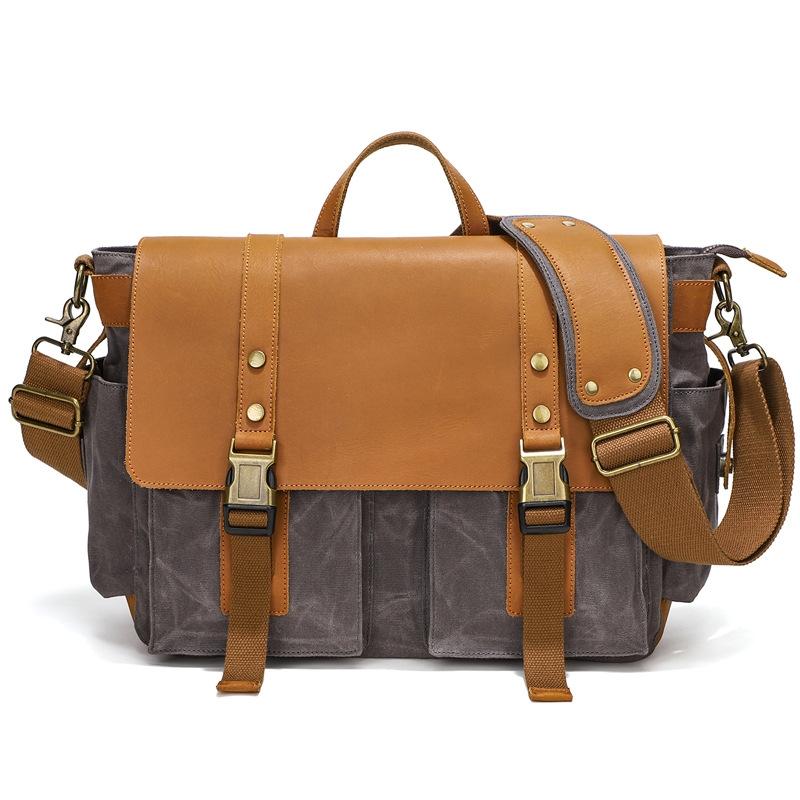 Leather Waxed Canvas Crossbody Bag For Outdoors - S11 Army Green 14