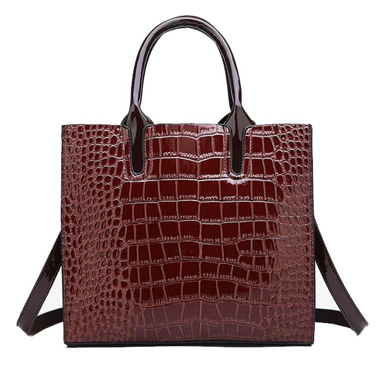 Versatile Crocodile Pattern Shoulder Bag for Women - 3-in-1 Design - Black 3