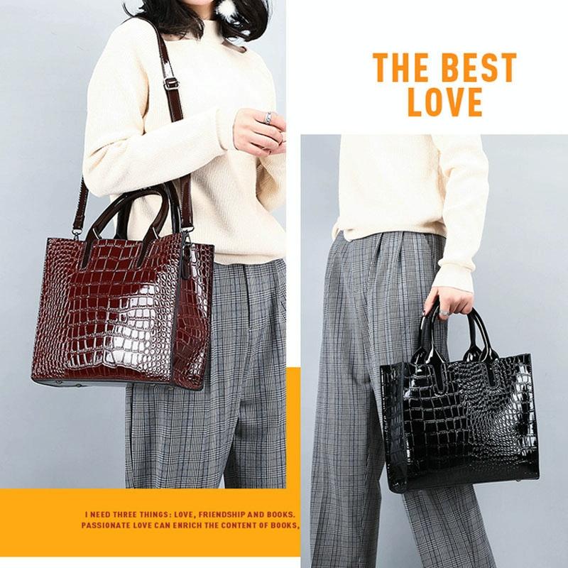 Versatile Crocodile Pattern Shoulder Bag for Women - 3-in-1 Design - Black 9
