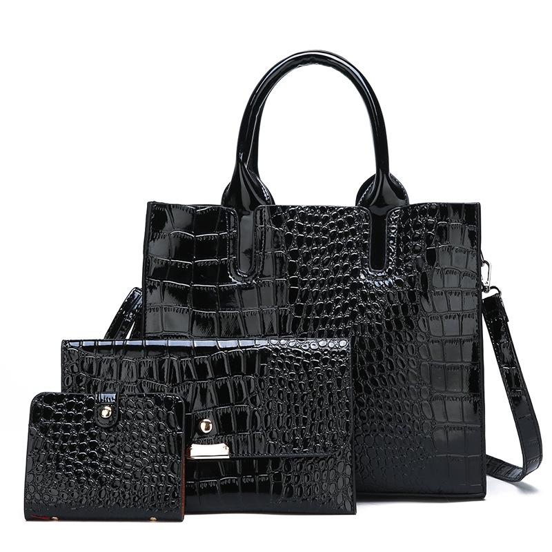 Versatile Crocodile Pattern Shoulder Bag for Women - 3-in-1 Design - Black 11