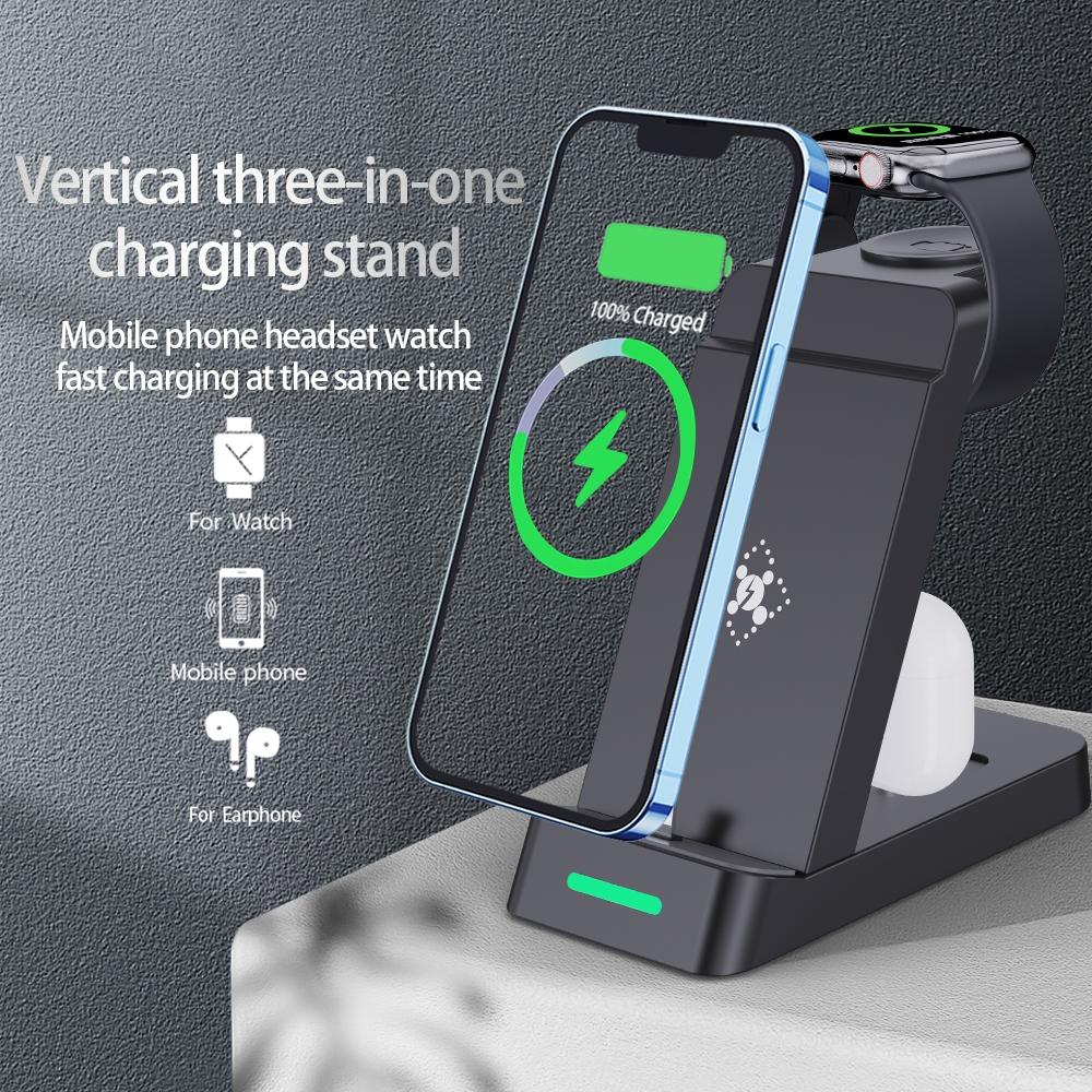 18W 3 In 1 Wireless Charger Stand For Iphone & Apple Watch - White 3